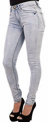 HIDDENFASHION Hidden Fashion Womens Ladies Mid Rise Ripped Denim Skinny Jeans [BLUE_10]